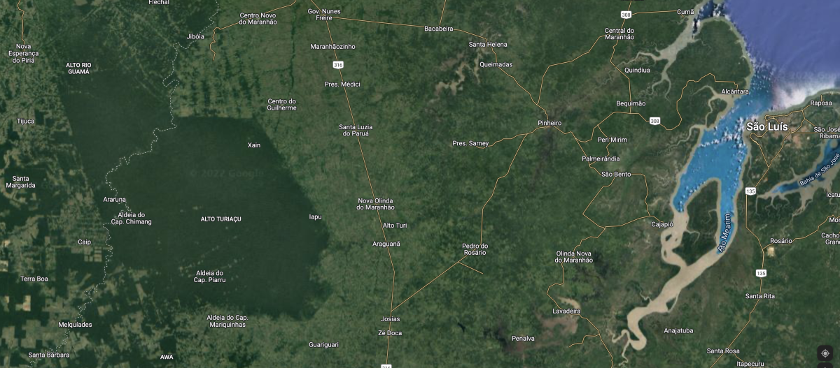 TI Alto Turiaçu: território dos Ka’apor - Imagem de satélite do noroeste do estado brasileiro do Maranhão