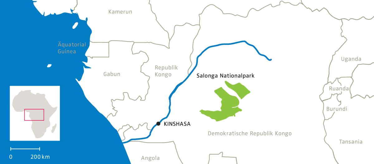 Mapa do Parque Nacional do Salonga na RDC